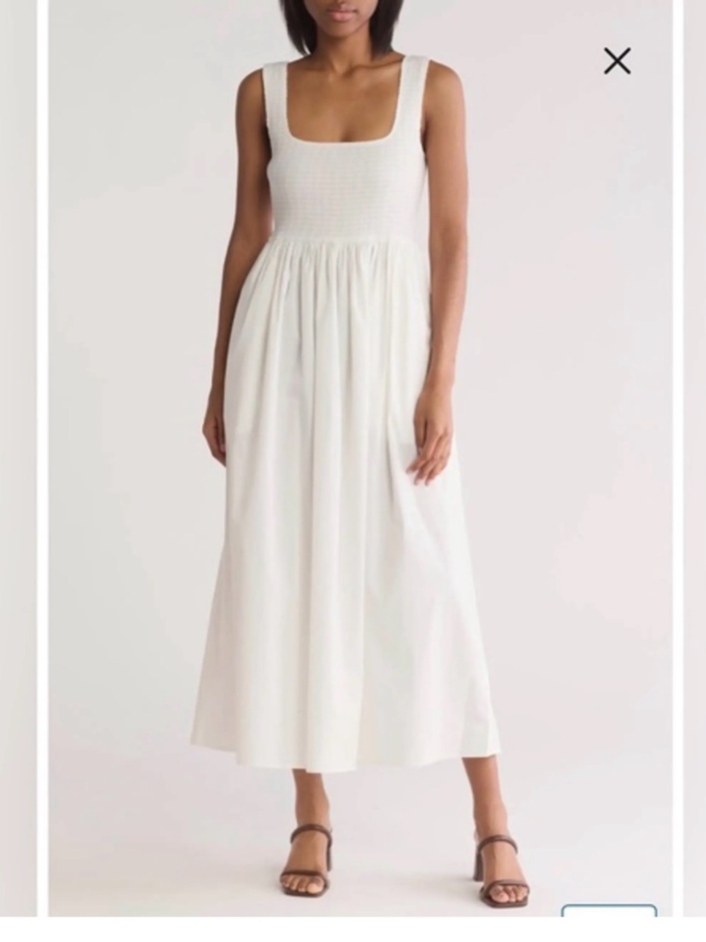 Wayf White Smocked Bodice Maxi Dress